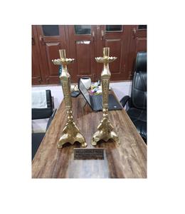 Brassworld Inde bougeoir d'autel stylisé en métal poli fournitures d'église religieuse pour cadeaux - Product Image 1