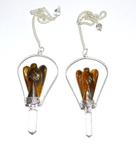 Meilleur vendeur de pendules d'ange en œil de tigre: Pendules d'ange en œil de tigre à vendre Pendule en cristal pour chakra de guérison - Product Image 1