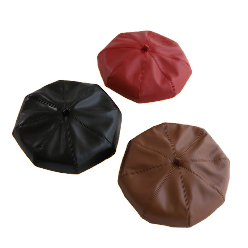 Шапка для родителей и детей осень и зима теплая Модная детская кожаная берет шапка
