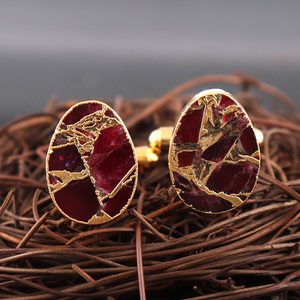 Venta al por mayor de gemelos personalizados en forma de huevo de oro galvanizado rojo Mojave cobre turquesa camisa gemelos regalo de boda para el marido - Product Image 4