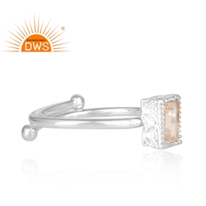Anillo de plata de primera ley con gema de cuarzo para mujer, sortija, plata esterlina, piedra preciosa, Corte Rectangular - Product Image 3