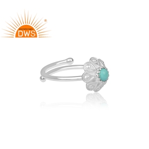 Natural Arizona <b>Turquoise</b> Gemstone <b>Ring</b> Supplier Set Fine 925 Silver Handmade Floral Shape <b>Ring</b> Wholesaler - Product Image 3