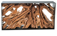 Table console d'entrée en bois de sonokeling, teck et racine de bois, naturelle, exotique, massif, coupée en tranches, de haute qualité, personnalisable pour hôtel et cuisine