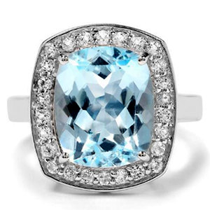 Anillo de oro blanco de 14 k con Topacio azul cielo y cojín de diamante, joyería, precio de fábrica, 2022 - Product Image 1