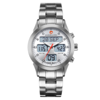 Montre Bâtie Acier Inoxydable «Al Fajr» Musulmane Islamique, Double Heure, Azan, Boussole Qibla, Étanche, Horloge Usine LED LCD