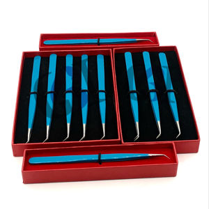 Revestimiento en polvo de sirena de alta calidad, pinzas de extensión de pestañas rectas de 45 grados, instrumentos de belleza con logotipo personalizado de acero inoxidable - Product Image 1