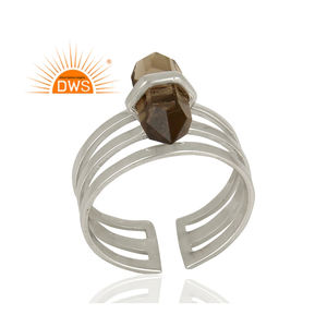 Bague en argent Sterling avec gros angle, ajustable, en pierre précieuse naturelle de Quartz fumé, vente en gros, collection - Product Image 2