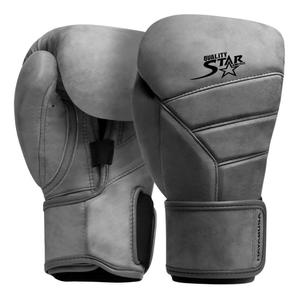 Guantes de boxeo de cuero sintético genuino con logotipo personalizado, uso de práctica de perforación resistente en color gris - Product Image 1