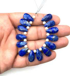 14 pièces Lapis Lazuli naturel pierre précieuse à facettes en forme de poire perles de Briolette fabrication de bijoux faits à la main vente en gros - Product Image 4