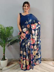 Nuevo diseñador indio mujer Saree Georgette tela elegante hilo secuencia bordado moda última compra al por mayor en línea - Product Image 2