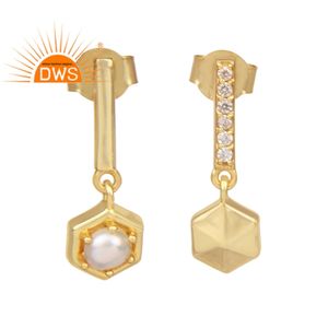 Boucles d'oreilles pendantes en Zircon blanc, bijoux de styliste, en perles précieuses, plaqué or 925 - Product Image 1