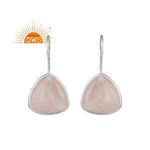 Trillion Cut Rose Quartz Gemstone <b>Earrings</b> Jewelry Wholesale Western Style 925 Sterling <b>Silver</b> <b>Dangle</b> <b>Earrings</b> - Product Image 1