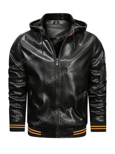 High Quality Customized Fashion Stylish <b>Motorbike</b> Hooded <b>Jacket</b> Color Block Standard Casual <b>Men's</b> Leather <b>Jacket</b> with Hood - Product Image 2