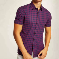 Kemeja Pria Kasual Lengan Pendek Kancing Depan Slim Fit Motif Kotak-kotak 100% Katun Ukuran 6XL dari Pemasok Pakistan