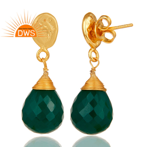 ต่างหูห้อยทรงหยดน้ำประดับพลอยออนิกซ์สีเขียวแฟชั่นใหม่ ขายส่ง ชุบทอง 18k เงินแท้ 925 เครื่องประดับต่างหู - Product Image 3