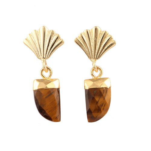 Orecchini Goccia Boho In Occhio Di Tigre – Placcato Oro 18K Pendenti Etnici