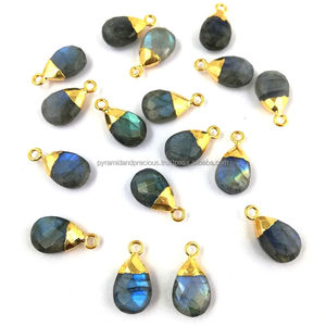 Labradorite poire goutte plaqué or alliage de cuivre pendentif pierre précieuse poire coupe breloques Flashy unisexe bijoux d'Inde - Product Image 3