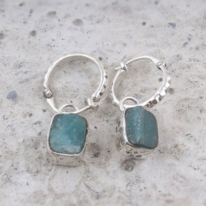 Aquamarine หยาบพลอย925เงินสเตอร์ลิงต่างหูเครื่องประดับ - Product Image 1