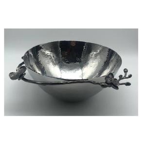 Bol de service en acier avec couverts de service en aluminium à fleurs noires bols à fruits ronds et bols à vaisselle brillants - Product Image 1