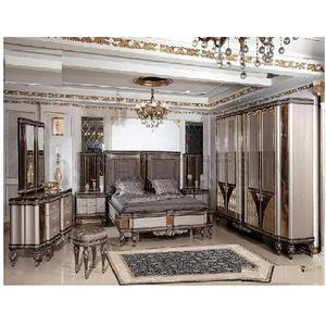 Ensemble de meubles de chambre à coucher avec finition métallique noire, meubles de chambre de luxe sculptés à la main, meubles de chambre à coucher en bois de teck métallique moderne - Product Image 1