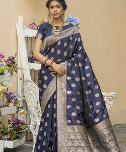 Kanchipuram Banarasi Silk Cotton <b>Saree</b> Party Wear Indian Wedding Latest Designer Free Size Multi Color Ladies Blouse - Product Image 3