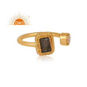 18k Gold Plated 925 Sterling <b>Silver</b> Bezel Setting Stackable Women's <b>Ring</b> with Ethiopian <b>Opal</b> and Labradorite Gemstone - Product Image 3