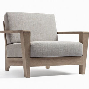 Sofá individual moderno de madera maciza para exteriores con reposabrazos rectos y cojín grueso para jardín y terraza - Product Image 1