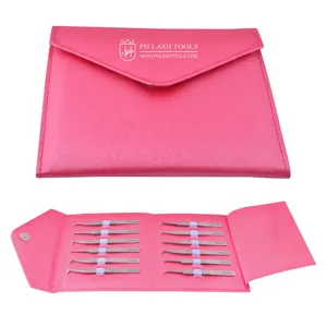 Pinzas para extensión de pestañas, paquete con forma de mensaje, sujeción elástica para 12 piezas en Color rosa, Kit de pinzas para pestañas de etiqueta privada