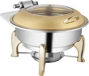 Recipiente Eléctrico Circular Dorado para Calentar Alimentos con Control de Temperatura para Exhibiciones de Buffet - Product Image 1