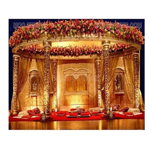 بأسعار معقولة الذهبي منحوتة خيمة عُرس الهندي الزفاف الذهبي Mandap الديكور الذهبي الحصري خيمة عُرس كوخ