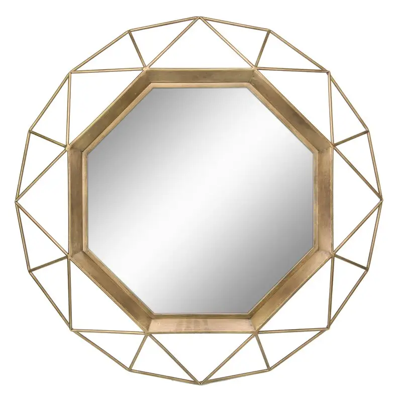 Роскошное, оптовая продажа, по низкой цене, из Индии, современный стиль, геометрическое Золотое металлическое настенное зеркало для отелей и украшения дома