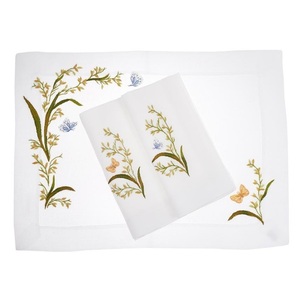 Ensemble de napperon et de serviettes avec broderie papillon et fleurs, plateaux en coton blanc de haute qualité pour décoration de Table de Restaurant à domicile - Product Image 1