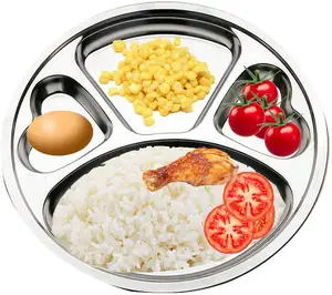 Metal Food Lunch Mess Tray Stainless Steel 4 Meal Compartments Dinner