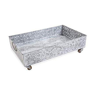 Sustainable Modern Metal Galvanised Boot <b>Tray</b> with Rope Handle for Living Room - Product Image 2