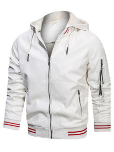 Chaqueta con capucha personalizada para motocicleta, chaqueta de cuero con capucha de alta calidad, informal, estándar, con bloqueo de Color - Product Image 4