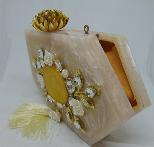 Flower decoration hexagonal Handmade Resin Acrylic Box Clutch with Pearly Surface <b>Handbag</b> - Product Image 5