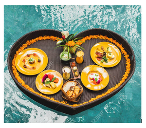 ถาดลอยน้ำทำมือสไตล์เวียดนามจากพลาสติกหวาย - ถาดลอยน้ำใช้สำหรับเสิร์ฟอาหารเช้าในสระว่ายน้ำ - Product Image 3