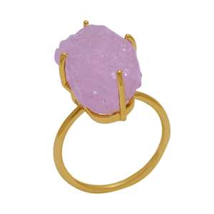 Anillo de piedras preciosas de Calcedonia Rosa áspera genuina, joyería chapada en oro de Plata de Ley 925 sólida. Fabricado por Casa De Plata - Product Image 1
