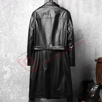 Trench-Coat Long en cuir pur décontracté pour homme, manteau Long à la mode en cuir doux