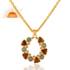 จี้พลอยคาลซิโดนีสีฟ้าธรรมชาติสีเงินสเตอริโออเมทิสต์และคิวบิกเซอร์โคเนียสร้อยคอเครื่องประดับ - Product Image 2