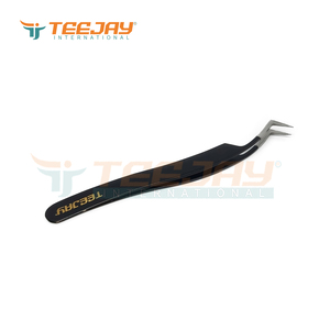 Pinzas de volumen con recubrimiento de polvo negro en forma de pato, punta fina hecha a mano, agarre simple, logo dorado, lo mejor para extensiones de pestañas voluminosas, novedad - Product Image 3