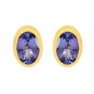 Pendientes chapados en oro de diseño simple, pendientes de tuerca de piedras preciosas de iolita de Plata de Ley 925 para Damas y mujeres - Product Image 2