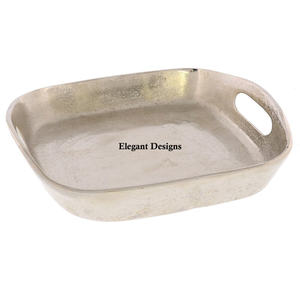 Plateau de service décoratif en aluminium pour mariage, vaisselle de table, plateau fantaisie fait main, design écologique, plats de service en aluminium fantaisie - Product Image 5