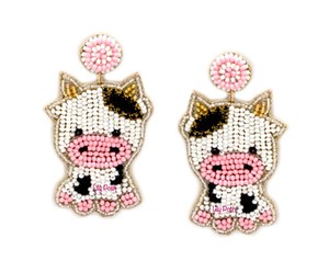 Boucles d'oreilles vache rose faites à la main, magnifiques boucles d'oreilles en perles de rocaille, boucles d'oreilles tendance, pour les amoureuses de la ferme, des cowgirls, des animaux - Product Image 1