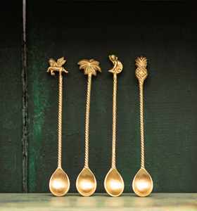 Style Cuillère En Laiton Cadeau De Fête Or Laiton En Acier Inoxydable Couverts Couverts Cuillère Fourchettes Ensemble avec Laiton Feuille Poignée Conception - Product Image 3