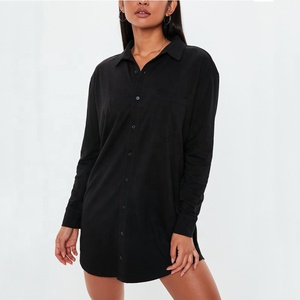 Blusa ajustada personalizada para mujer, minivestido para mujer, <span class=keywords><strong>camisa</strong></span> de Jersey sexy <span class=keywords><strong>negra</strong></span> de <span class=keywords><strong>manga</strong></span> <span class=keywords><strong>larga</strong></span> con botones - Product Image 1