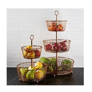New Arrival 2-Tier Fruit <b>Basket</b> Kitchen Organization Best Sale Black Metal Iron Wire Fruit <b>Vegetable</b> <b>Storage</b> <b>Baskets</b> for Kitchen - Product Image 2