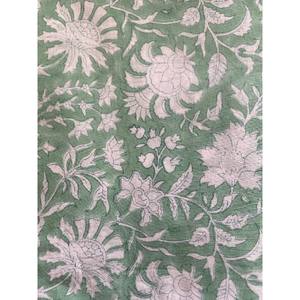 Tela de algodón con estampado floral, tejido de bloque indio para funda de edredón, estampado de bloque verde menta - Product Image 4