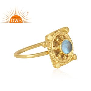 Vente chaude 925 Sterling Silver 18K Flash Plaqué Or Topaze Bleue Naturelle Gemstone Cocktail Ring Demi Fine Jewelry Manufacturer - Product Image 2