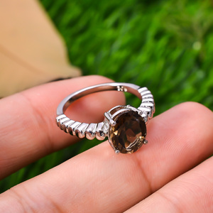 3.6กรัมธรรมชาติ Smoky 92.5สเตอร์ลิงเงินควอตซ์รมควันล่าสุดการออกแบบที่เรียบง่ายผู้หญิงแหวนเครื่องประดับ - Product Image 3